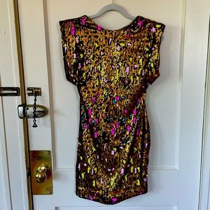 Sequin Leopard Mini Dress with open back